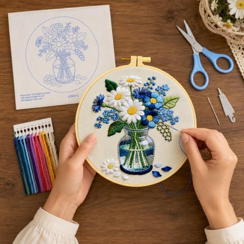 HRTHRT Embroidery Kit for Beginners, Flower DIY Craft Set with Hoop