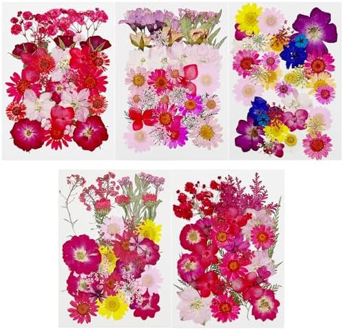 Cayway 170 PCS Dried Pressed Flower, Pressed Flowers and Leaves for Resin, Real Nature Pressing Floral Leaves for DIY Craft, Jewelry Making, Candle Scrapbooking Supplies, Red