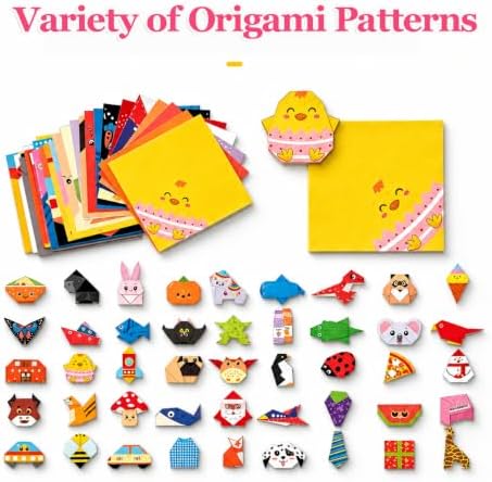 Origami Kit for Kids Ages 5-8 8-12, 100 Sheets Colored Origami Paper - 45 Animal Patterns with Instruction Manual & Video Guide, Travel Game Activity, Gifts for 8 Year Old Girls