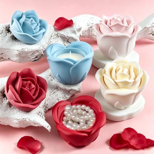 Rose Jar Molds, Set of 2 Small Rose Flower Jar Resin Molds with Lid