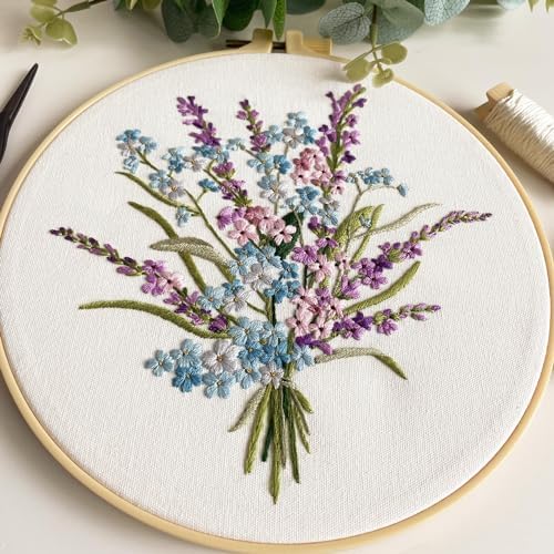 Myfelicity Embroidery Kit, 4 Flower Pattern Embroidery Set with 4 Patterns and 2 Hoops, Adult and Beginner Needlepoint Kit with Embroidery Floss, Needles, Cotton Fabric and Instructions…