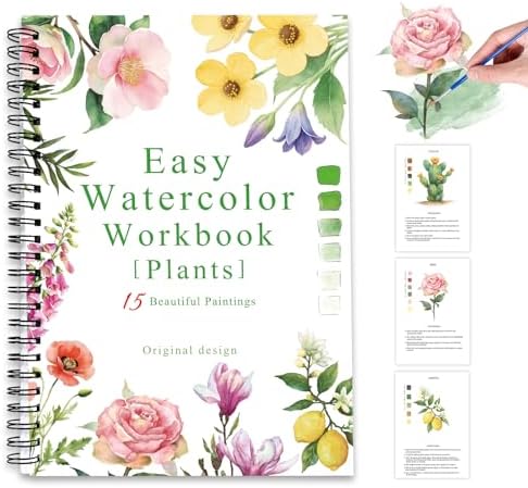 Watercolor Workbooks Plants, 15 Beautiful Paintings for Water Color Book Adult, Watercolor Coloring Book for Beginners, Watercolor Workbook for Adults Teens (Without Palette, Plants)