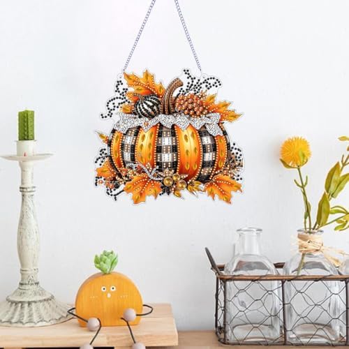 ARPADAMO Pumpkin Diamond Art Kits for Adults, Acrylic Hanging Suncatcher