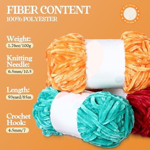 Woanger 20 Skeins Chenille Yarn Bulk for Crochet Knit 2000g, Novel Color