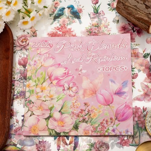 Rose Garden Series Sticker Scrapbooking Supplies for Junk Journal, 30 Sheets PET Stickers - Vintage Journaling Stickers, Ephemera Sticker Book Pre Cut(TZ-005-001)