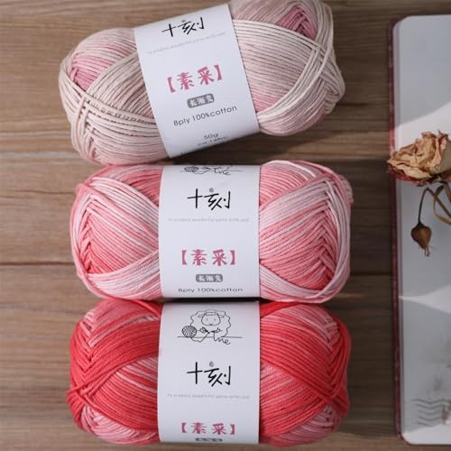 Fine Knitted and Crocheted Cotton Yarn, 100% Long Staple Cotton Yarn Multicolour Gradient Yarn, Infant Sports, 2 Packages 100 g/3.52 oz (50 g/162 yds per Strand)-sc11