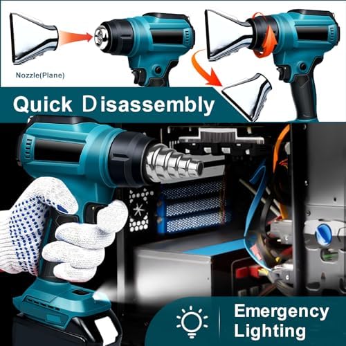 Cordless Heat Gun for Makita 18v Battery, 350W 122℉-1022℉ Fast Heating Soldering Hot Air Gun with LCD Digital Display for Shrink Tubing, PVC Wrap