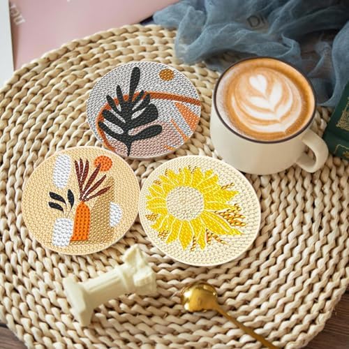 DOTSOPS 8 Pcs Landscape Diamond Painting Coasters with Holder for Beginners
