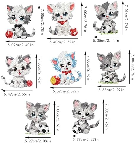 Masendp 8 Pieces Diamond Painting Keychain Animal Style Diamond Art Jewelry Double Sided 5D Diamond Painting Kit for Beginners Adult DIY Art Craft Gifts Home Decor (Football & Cat)