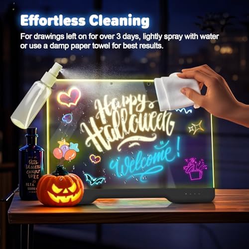 Geokay 16" Rechargeable LED Drawing Board, 9-Color Light Modes, Neon Art Dry Erase Light Up Doodle Glow Pad with Built-in Stand, Sketching Gift Toy for Kids/Girls/Teens, 7 Markers & Tracing Book