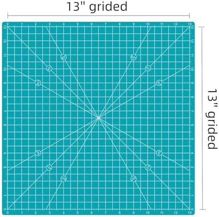 Rotating Self Healing Cutting Mat 14"x14" (13" Grid), Square Sewing Cutting Mat Board Perfect for Fabric Quilting & Art Projects, Turquoise