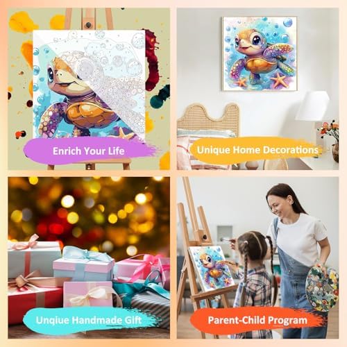 Sea Turtle Paint by Numbers Kit for Kids, 8x8 inch
