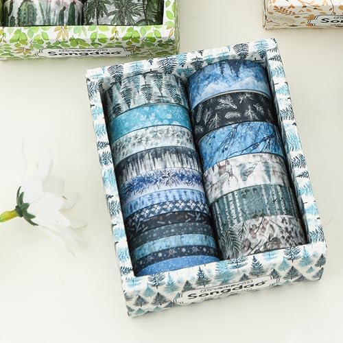 18 Rolls Seasons Flowers Washi Tape Set Floral Arts Adhesive Tapes Blooming Garden Decorative Masking Tape Sets for Craft, Kids, Scrapbook, DIY, Gift Wrapping (Winter)