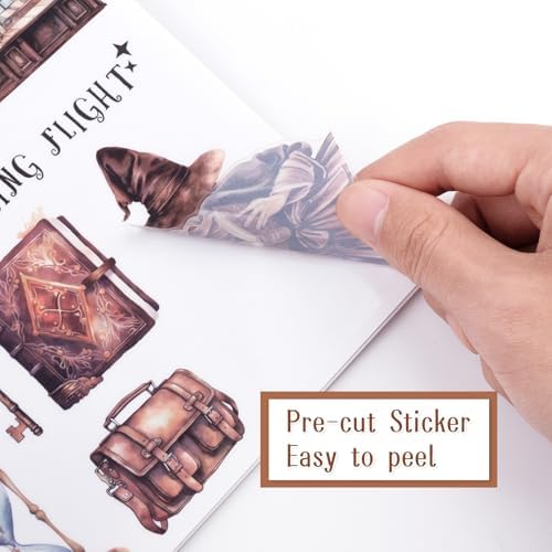 Pre-Cut Magic Sticker Book for Junk Journal, 20 Sheets Wizard Sticker Vintage Ephemera PET Washi Paper Materials for Scrapbooking, Journaling, Collage