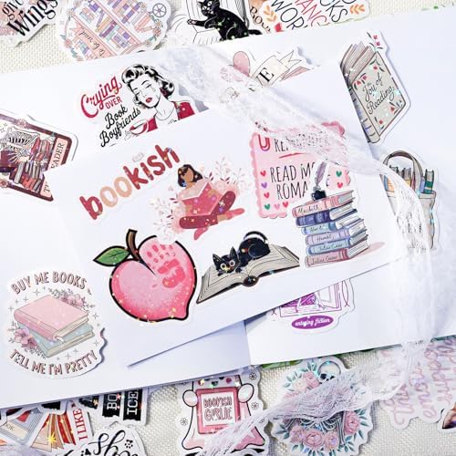150 Pcs Romance Book Stickers for Kindle, Holographic Reading Sticker Packs for Readers Adult Booktok Women, Glitter Vinyll Waterproof Decals for IPAD Ebook Laptop Journal Scrapbook Waterproof