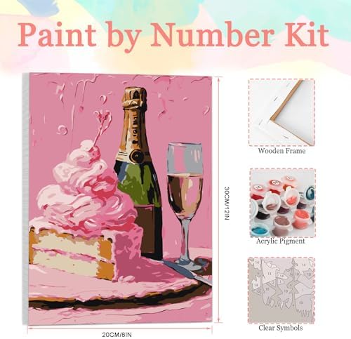 Auremi Red Wine Paint by Number Kits for Adults,Cake Paint by Number on Canvas with Frame DIY Painting with Number Acrylic Oil Paint Kits for Home Decor 8x12 Inch