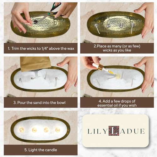 LILY LADUE Sand Candle Kit - 1Lb/16Oz Pearled Candles Sand and Wicks (24) with Gold Holder, Unscented Aroma Beads, Reusable Pearled Candle Wax for DIY Home Kit, Powder Beads Refill Available