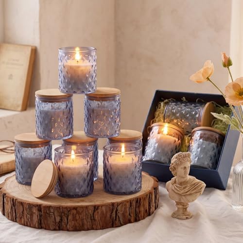 Acellegic 20 Pack Blue Candle Jars for Making Candles 7 oz Empty Glass Jars with Bamboo Lids Cylindrical Candle Containers Bulk for DIY, Table Decor, Wedding Party