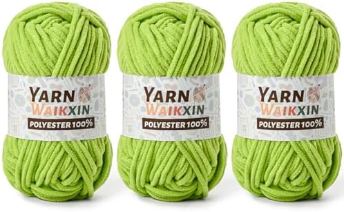 3 Lime Green Soft Chenille Yarn for Crocheting, Fluffy Chunky Crochet Yarn for Baby Blanket, (10.58oz/393yds) Fuzzy Velvet Yarn for Amigurumi&DIY Puzzle、Crafts、Scarf