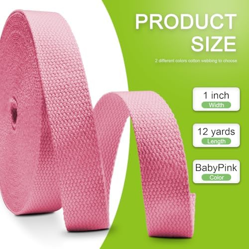 Cotton Webbing 1 Inch 12 Yards BabyPink Cotton Webbing Straps for Bags Handles, 1 Inch Weave Webbing for Cloth Tote Bag Straps Making,Cloth Belt, DIY Crafts Decoration