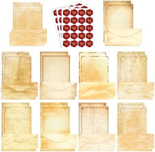 TaoBary 160 Pcs Light Vintage Stationery Paper and Envelopes Set 8.5 x 11''