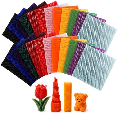 24 Pack Beeswax Sheets For Candle Making, 8x8 Inch Beeswax Candle Making Kit Assorted Colors, Beeswax Candle Making Kit For Kids And Adults DIY Craft, Natural Honeycomb Wax With 24 Cotton Wicks