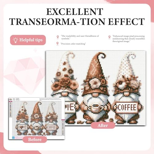 Yezavesu Gnome Diamond Art Kits for Adults Beginners 12x16 Inch | Coffee Lovers Diamond Painting Kit, DIY 5D Full Round Drill Gem Art, Stress Relief Craft Kits, Home Wall Decor Gift