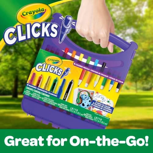 Crayola Clicks Art Set for Kids, Retractable NoDry Tips, Travel Activity Kit with Washable Markers, Pencils, Refills & Paper, Gift for Kids, Ages 4+