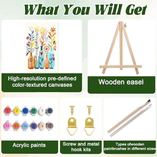 ICYANART 4 Paint by Numbers Kit for Adults Flowers, with Frame and Easel