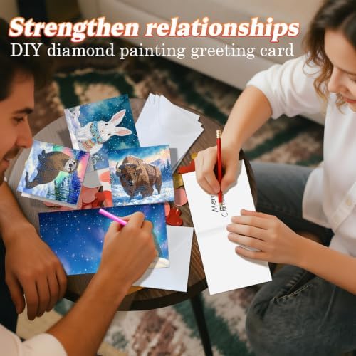 POETRYDRAW DIY Diamond Art Painting Greeting Card Kit, Creative Craft Set for Card Making，Snow Animals