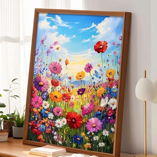 Alptiny Wild Flowers Paint by Numbers Kit for Adults Beginner, Colorful Floral Landscape Paint by Number Kits on Canvas, DIY Flower Oil Painting Kit for Relaxation & Home Decor, 16x20 Inch