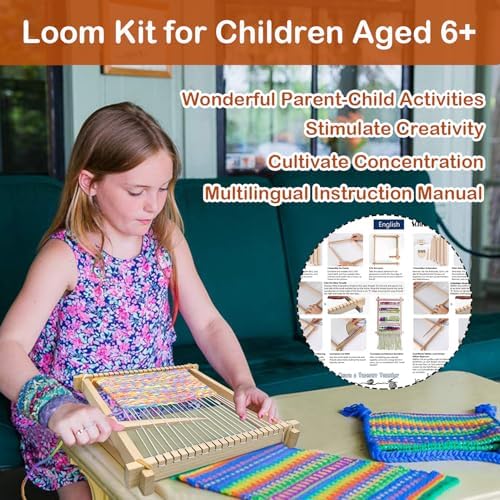 LYKTRIX Weaving Loom for Kids Age 6-12,Small Wooden Weaving Loom Kit,Suitable for Beginners and Children, 9 * 11 inch Knitting Loom Kit Includes Instructions and Enough Yarn 28×24cm
