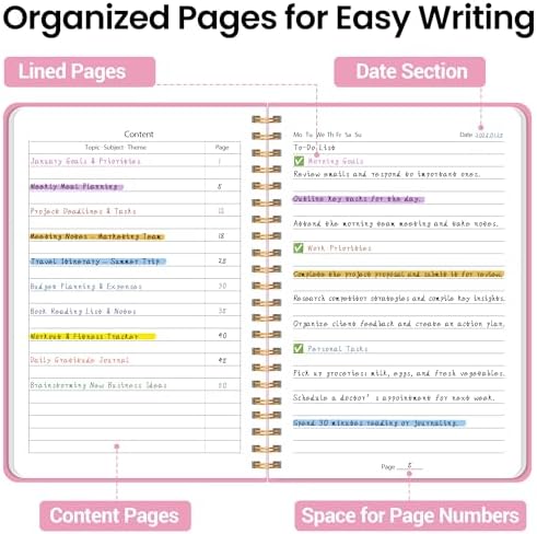 Lined Spiral Journal Notebook, A5 College Ruled Notebook for Note-Taking
