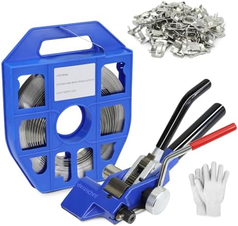 Heavy Duty Banding Strapping kit Contain 3/4"x 100' 304 Stainless Steel Packaging Straps Plastic Case & 100 Metal Buckles Tensioner with Cutter Tool Glove