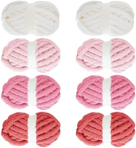 MABOZOO Assorted Chunky Yarn for Hand Knitting 8 Pack, Fluffy Jumbo Chenille Yarn, Soft Plush Yarn Bulky, Giant Thick Fuzzy Yarn for Arm Knitting,Red Multi (31.7 yds,8 oz Each Skein)