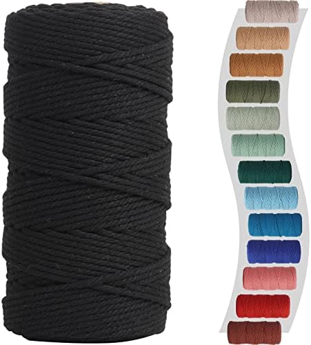 NOANTA Black Macrame Cord 3mm x 220yards, Colored Cotton Macrame Yarn