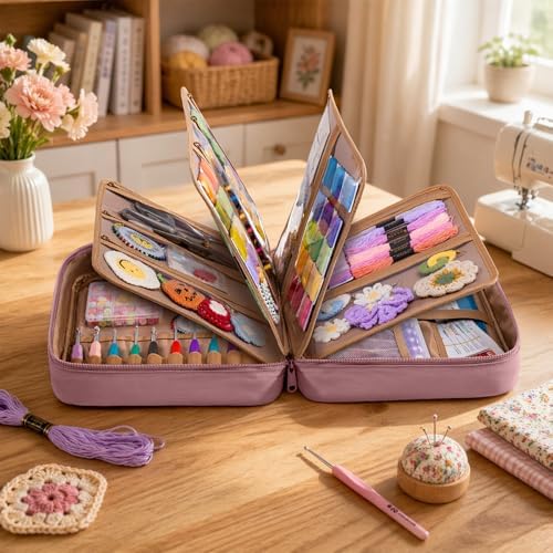 AMOIGEE Sewing Bag Organizer with 17 Clear Pockets and Tool Holders