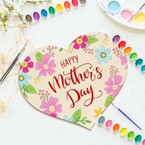 Large Size 12" Wooden Heart Ornaments to Paint, Happy Mothers Day DIY Blank Unfinished Wreaths Front Door Sign Decorations Heart Ornament Door Hanging Sign Plaque Crafts 3PCS