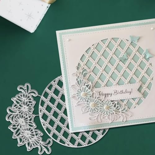 Cutting Dies Metal Stencils Scrapbooking Tools DIY Embossing Template for Paper Card Making Album Arts Crafts Supplies (Round Grid Frame Flower-12.8x9cm)