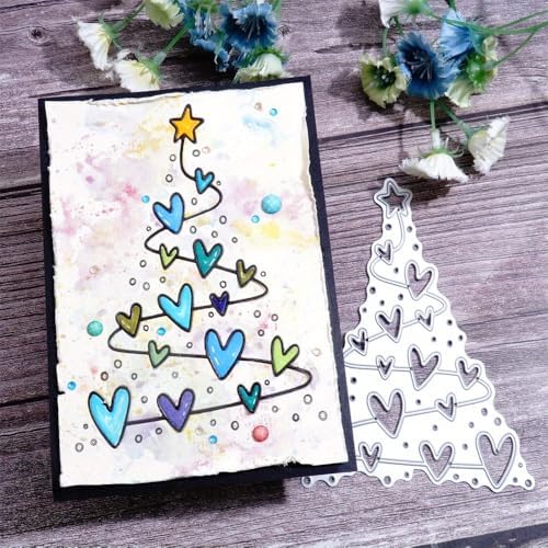 Lapoo Christmas Metal Cutting Die for Scrapbooking, 3D Backgrounds Frame Cutting Dies DIY Album Card Making Decor Paper Metal Die Cuts Party Wedding Decorations (Trees and Love 5.4 x 3.7 in)