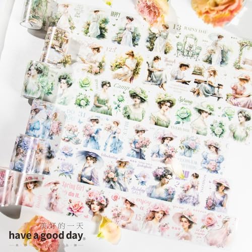 Alideco 6pcs Decorative Adhesive Tapes European Floral Maiden PET Tape Great for Bullet Journal Supplies, Arts, Scrapbook, DIY Crafts, Planners (chunrishaonv)