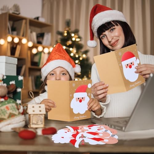 Dispowreath 24 Pcs DIY Christmas Card Making Kits with Envelopes DIY Christmas Craft Make Your Own Santa Claus Greeting Card Making Supplies for Holiday Xmas Party Decoration Favor
