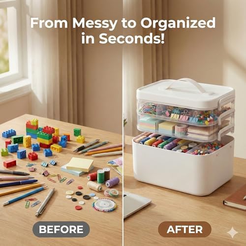 13.3 QT Art Supply Storage Organizer, 3-Tier with Removable Trays