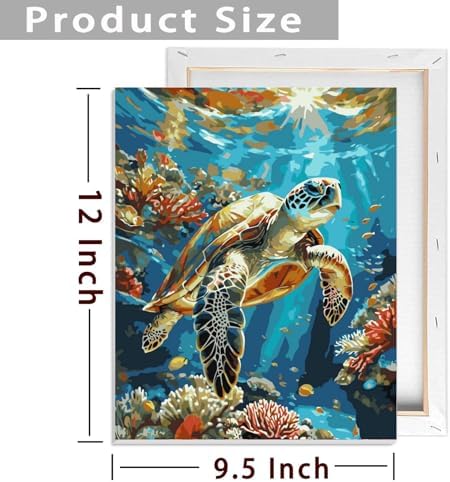 ldazao Framed Paint by Numbers Kit for Adults Sea Turtle Paint by Number Artist Kit Beginner DIY Painting Kits for Adults On Canvas for Gift Home Wall Decor 9.5x12 Inch