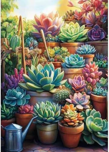VeGuude Diamond Art Kits for Adults,Succulent Plants Diamond Paintings Kits for Beginners,5D DIY Full Round Drill Diamond Dot Gem Art Painting Kits,for Home Wall Decor 12x16 inch