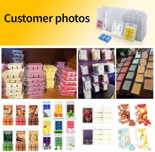MGLIFEUL Wax Melt Container Clamshell Packaging Mold Box with Packaging Box | Plastic Clear Empty Wax Candle Melt Tart Packaging Cube Container Clamshell Mold Holder Organizer Empty Shape Bulk wth Lid