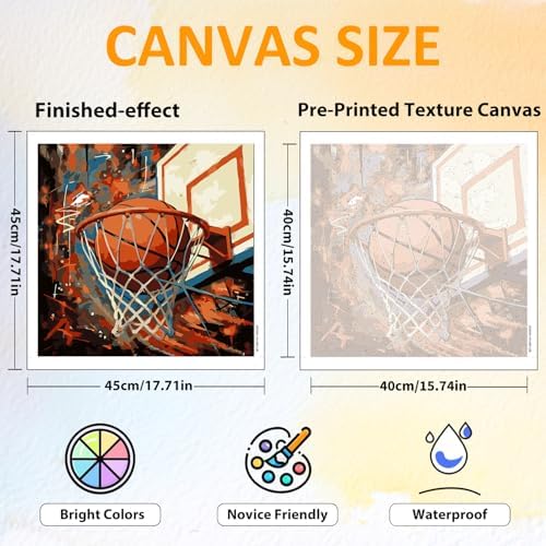 CRZMODE Basketball Paint by Numbers Kit for Adults,Basketball Paint by Numbers for Adults, Acrylic Painting Crafts for Home Decor Gift (16x16inch)