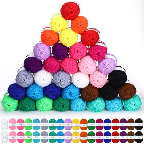 Coume 36 Polyester Yarn Skeins for Crocheting 50g 3268 Yards Multicolor DIY Soft Cotton Yarn Bulk for Weaving Knitting Beginners Dolls Gifts Crafts(18 Colors)