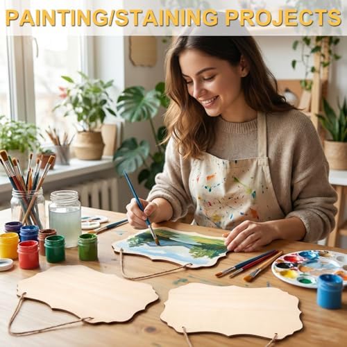 12Pcs Unfinished Wood Crafts, Rectangle-Shaped Wood Plaques for Carfts, Door Hanger, Burning, Painting, DIY Wooden Sign Crafts Gifts for Independence Day Holiday Home Decor, 8.8 x 5.7 Inches