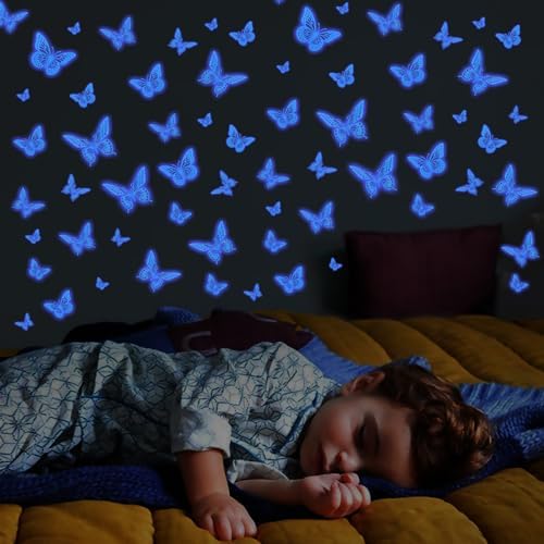 SAOROPEB Glow in The Dark 3D Butterfly 24 Pcs Blue Butterfly Stickers | 3 Sizes, Luminous for Ceiling or Wall, Glow in The Dark Party Supplies, Removable Luminous Stickers for Kids Babys Nursery